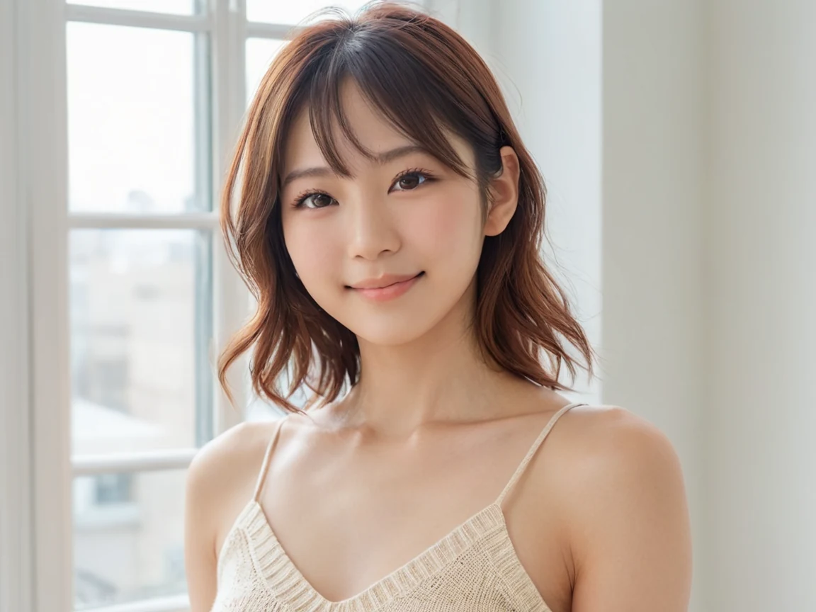 窓辺でほほえむ女性